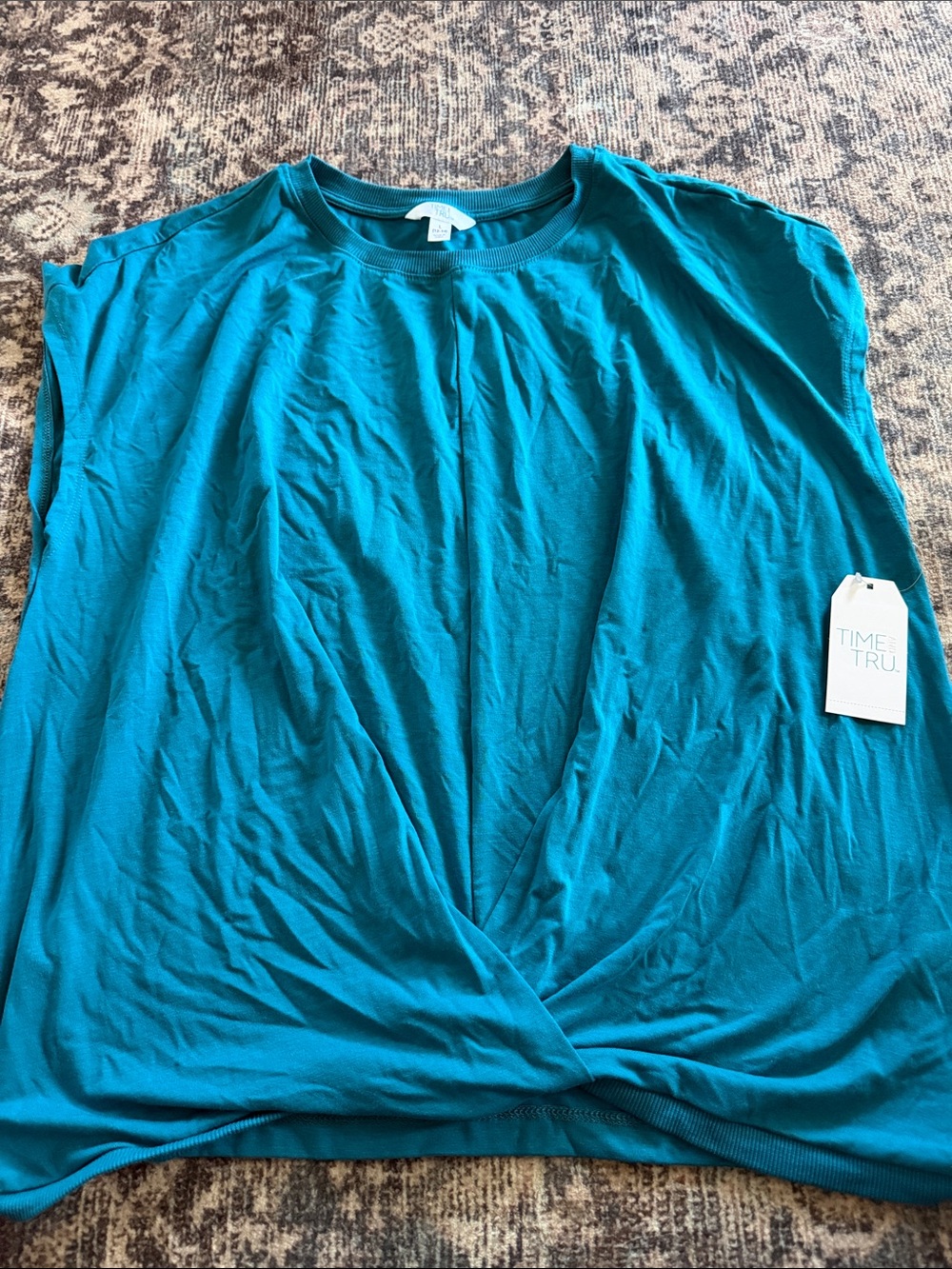 Time and Tru Teal Twist-Front Sleeveless Tank Top